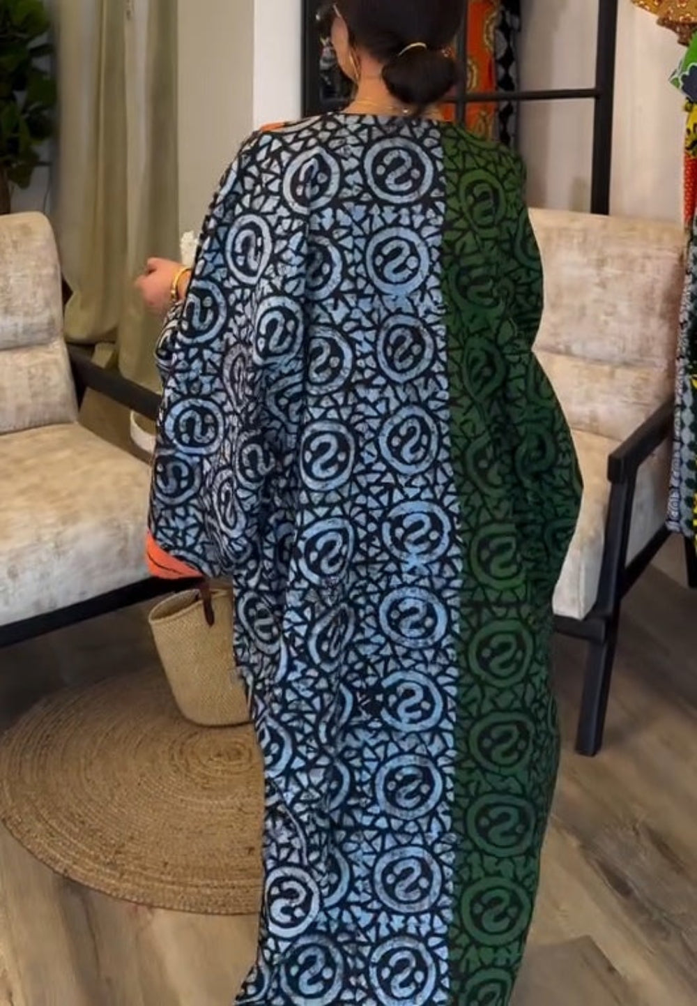 Print Maxi Jurk Dames | Afrikaanse Kaftan met Diepe V-Hals