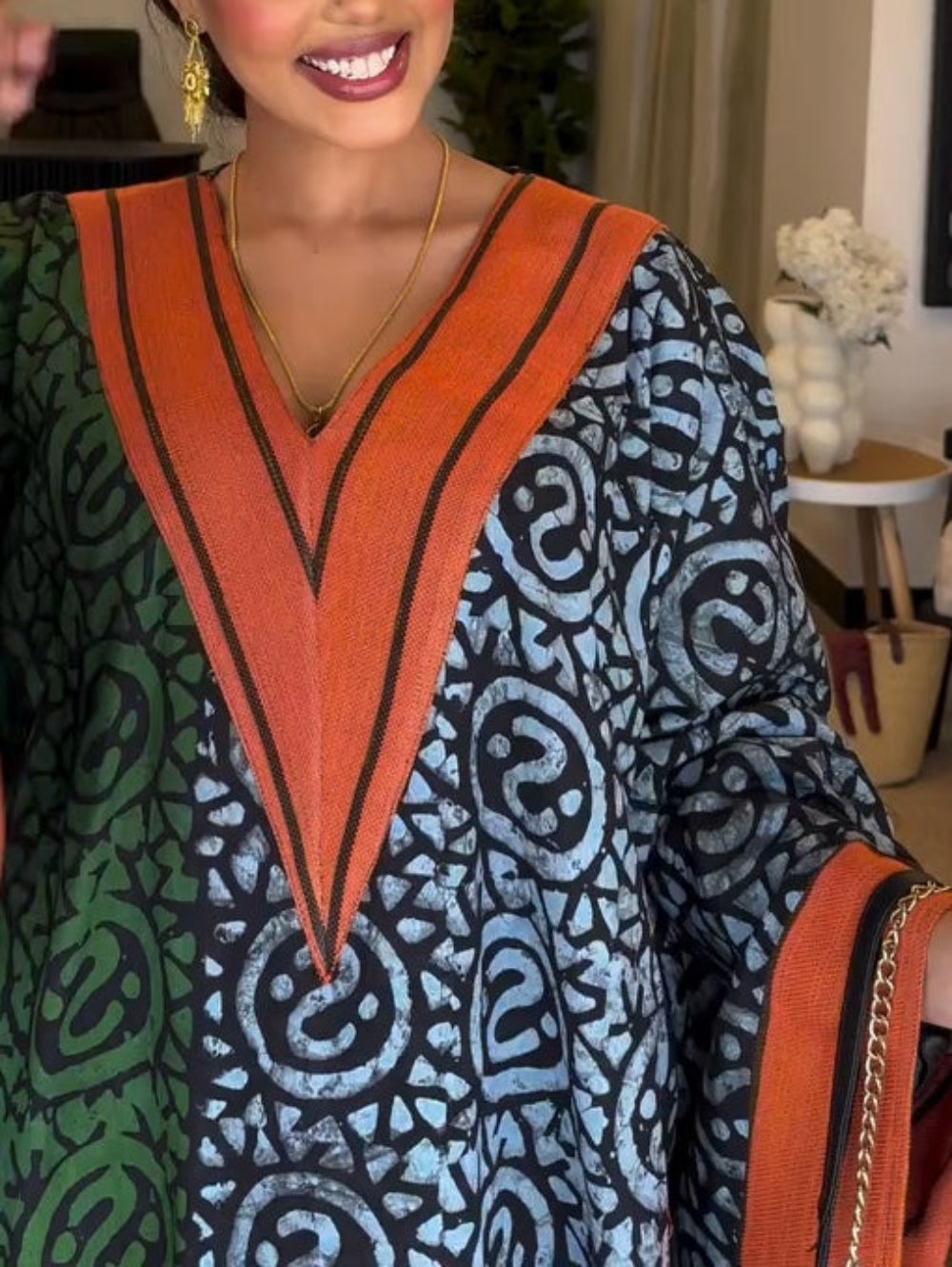 Print Maxi Jurk Dames | Afrikaanse Kaftan met Diepe V-Hals