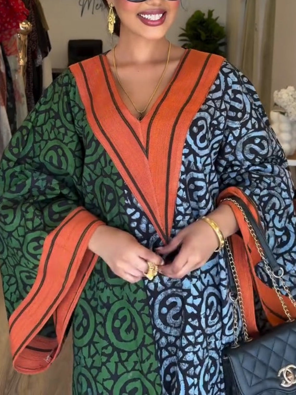 Print Maxi Jurk Dames | Afrikaanse Kaftan met Diepe V-Hals