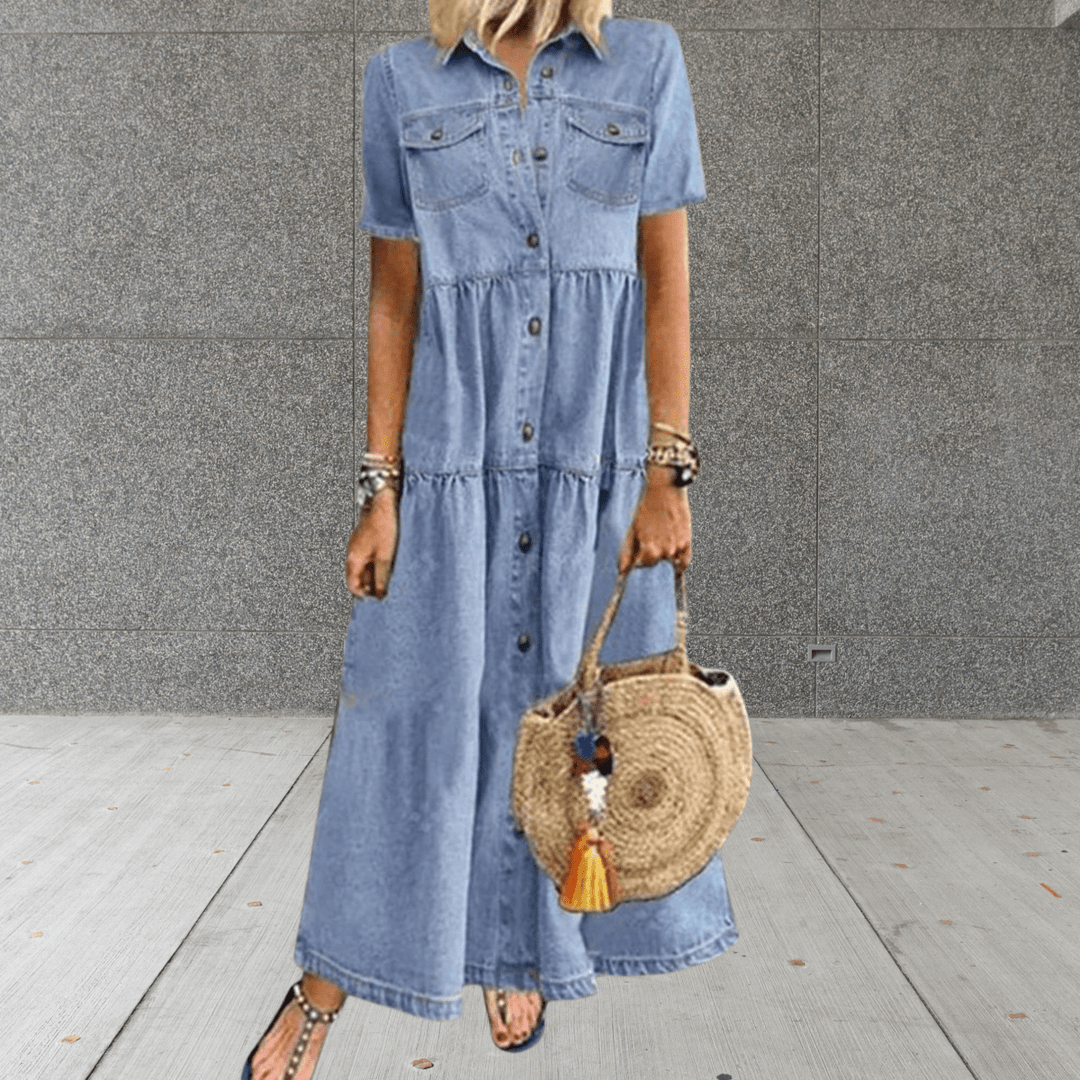Spijkerjurk Dames | Maxi Knopenrij &amp; Losse Casual Pasvorm