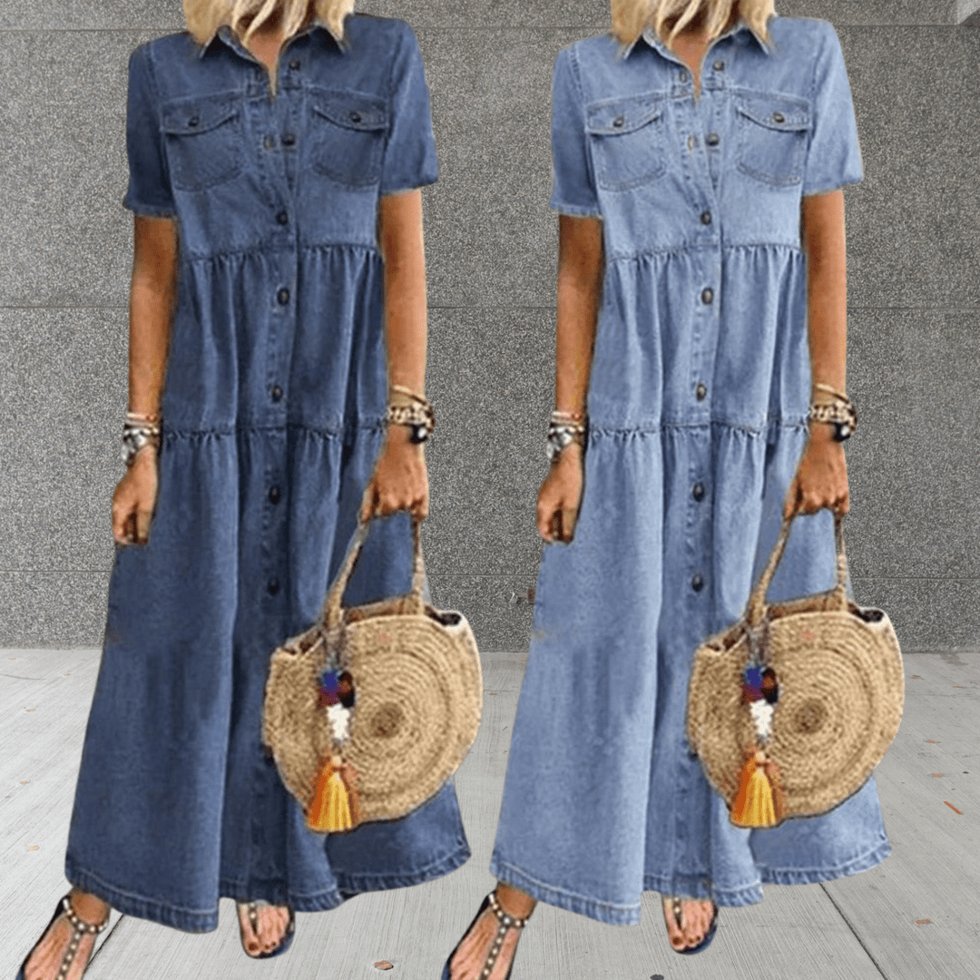 Spijkerjurk Dames | Maxi Knopenrij &amp; Losse Casual Pasvorm