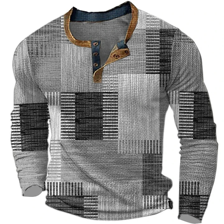 Sweatshirt Heren | Knoopkraag &amp; Patchwork Look