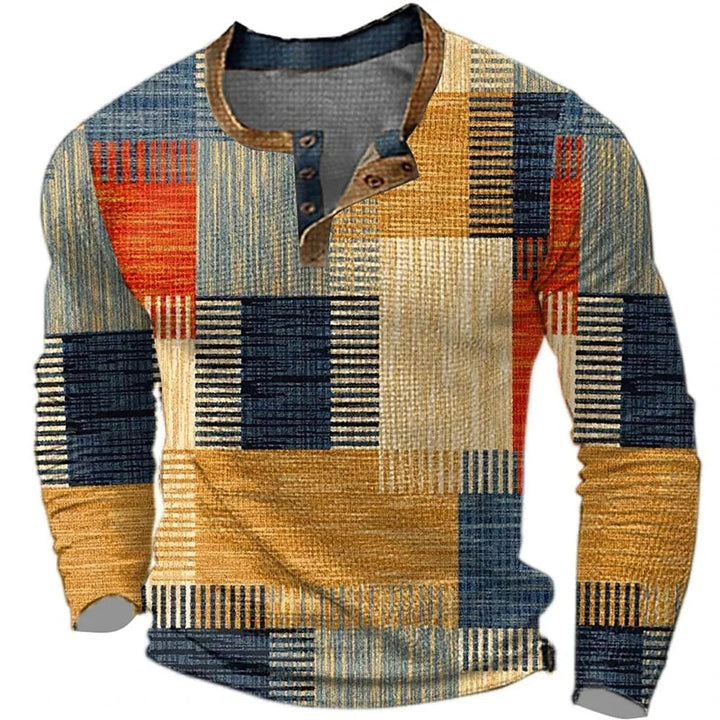 Sweatshirt Heren | Knoopkraag &amp; Patchwork Look