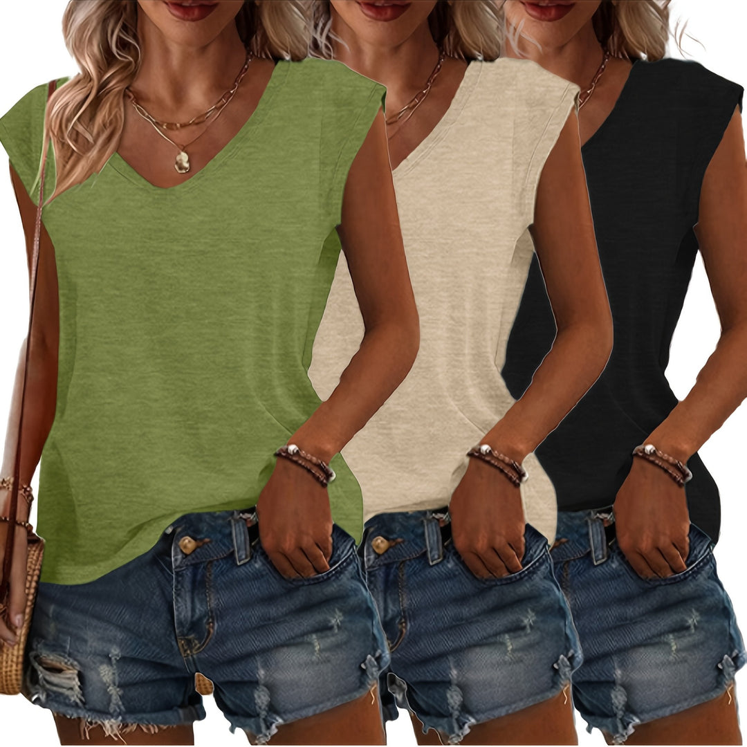 T-Shirt Set Dames | 3-Delig V-hals &amp; Mouwloos Design