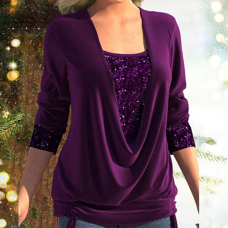 Top Dames | Glitter Pailletten &amp; Flatterende Draped Look