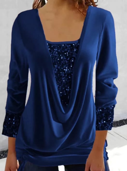 Top Dames | Glitter Pailletten &amp; Flatterende Draped Look