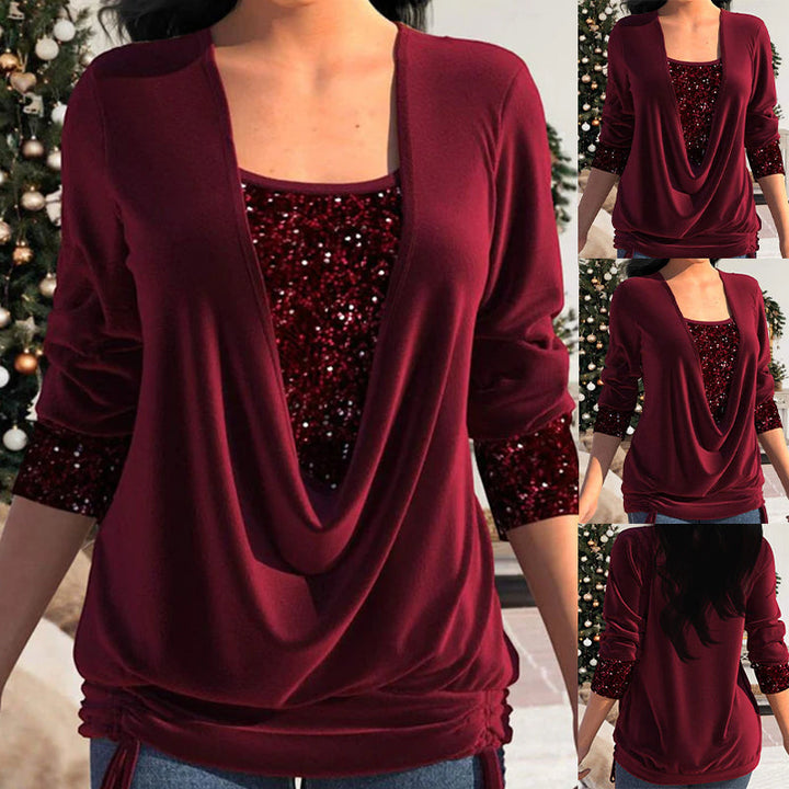 Top Dames | Glitter Pailletten &amp; Flatterende Draped Look