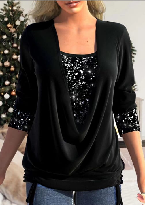 Top Dames | Pailletten Glitter Detail &amp; Elegante Drapering