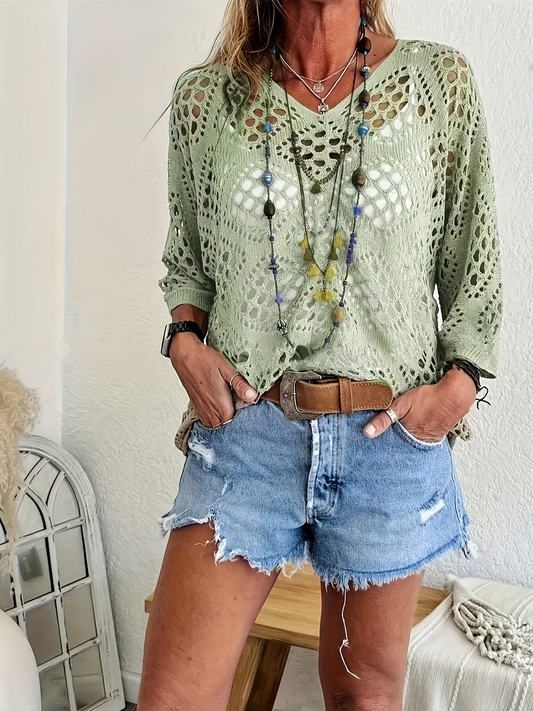 Trui Dames Opengewerkt | V-hals &amp; Ademend Comfort