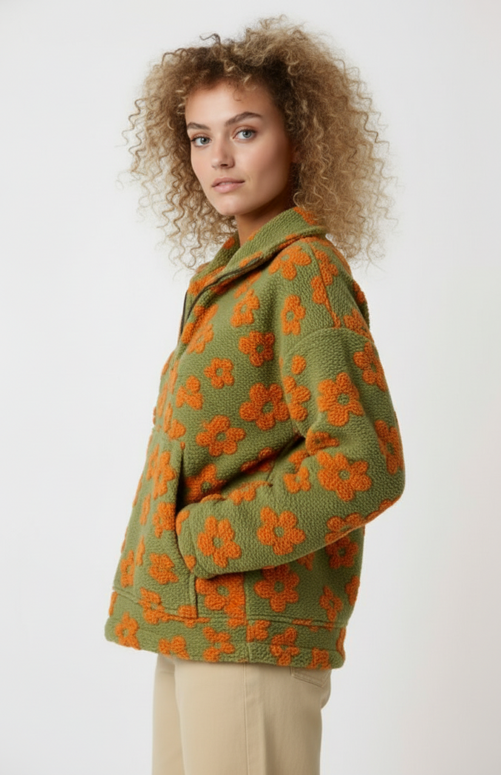 Trui Dames | Speels Bloemenmotief met Halve Rits