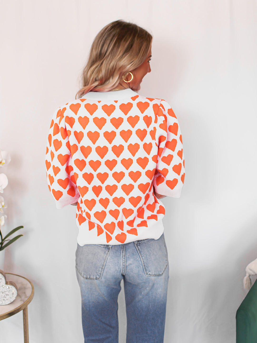 Trui Dames met Hartprint | Korte Mouw &amp; Comfortabele Pasvorm
