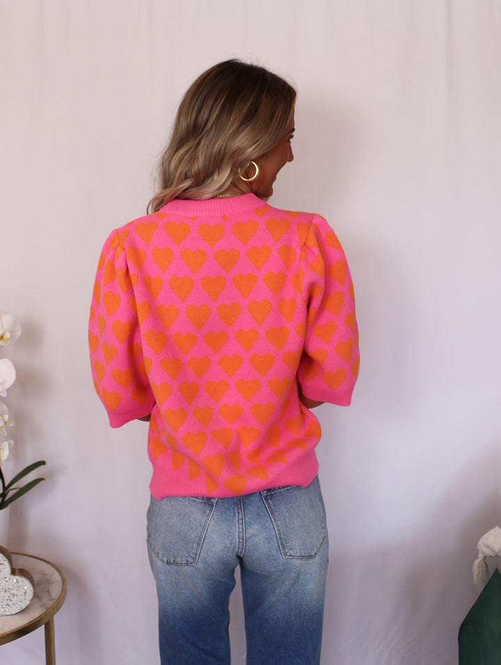 Trui Dames met Hartprint | Korte Mouw &amp; Comfortabele Pasvorm