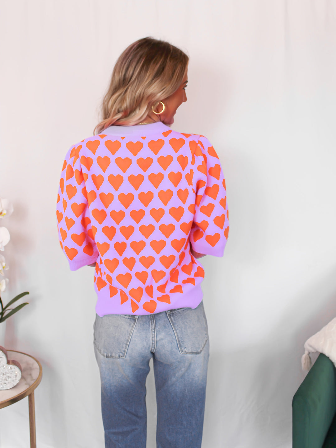 Trui Dames met Hartprint | Korte Mouw &amp; Comfortabele Pasvorm