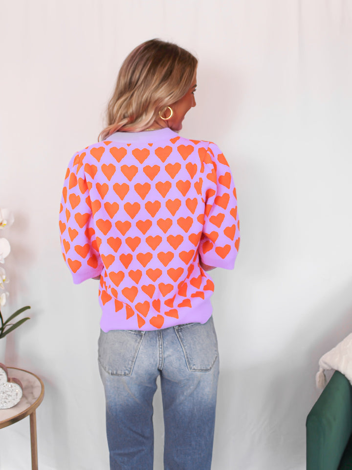 Trui Dames met Hartprint | Korte Mouw &amp; Comfortabele Pasvorm