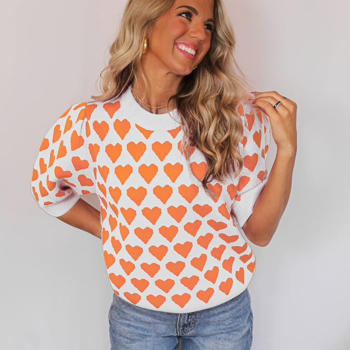 Trui Dames met Hartprint | Korte Mouw &amp; Comfortabele Pasvorm