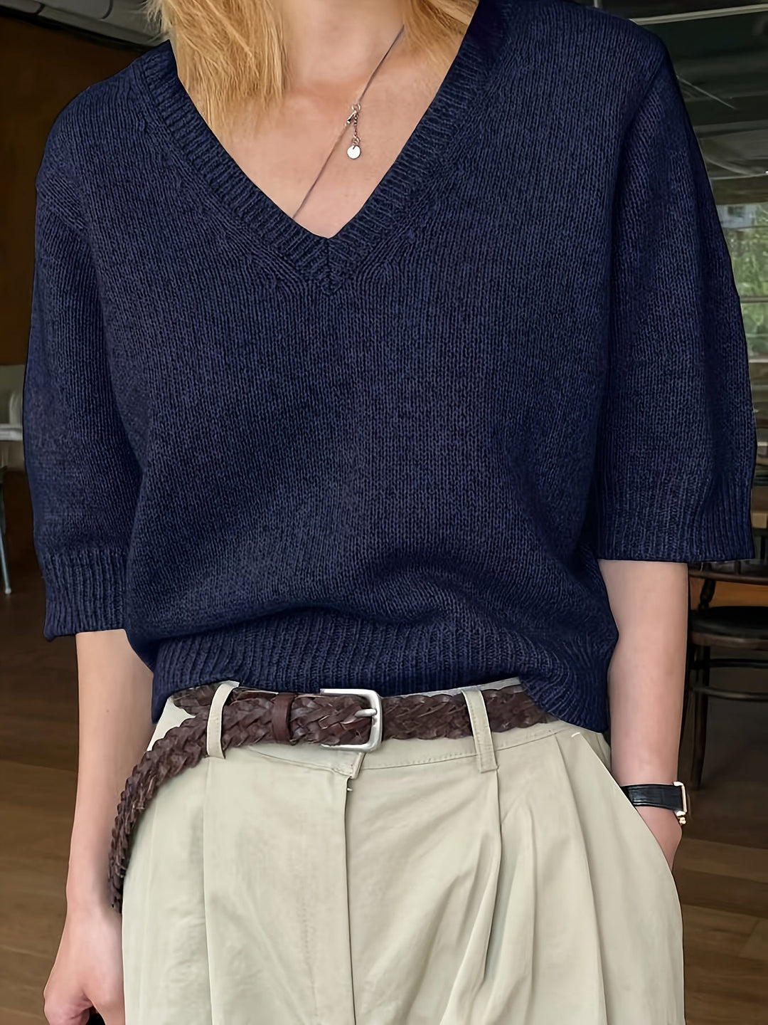 Trui Dames met V-hals | Korte Mouw &amp; Ademend Comfort