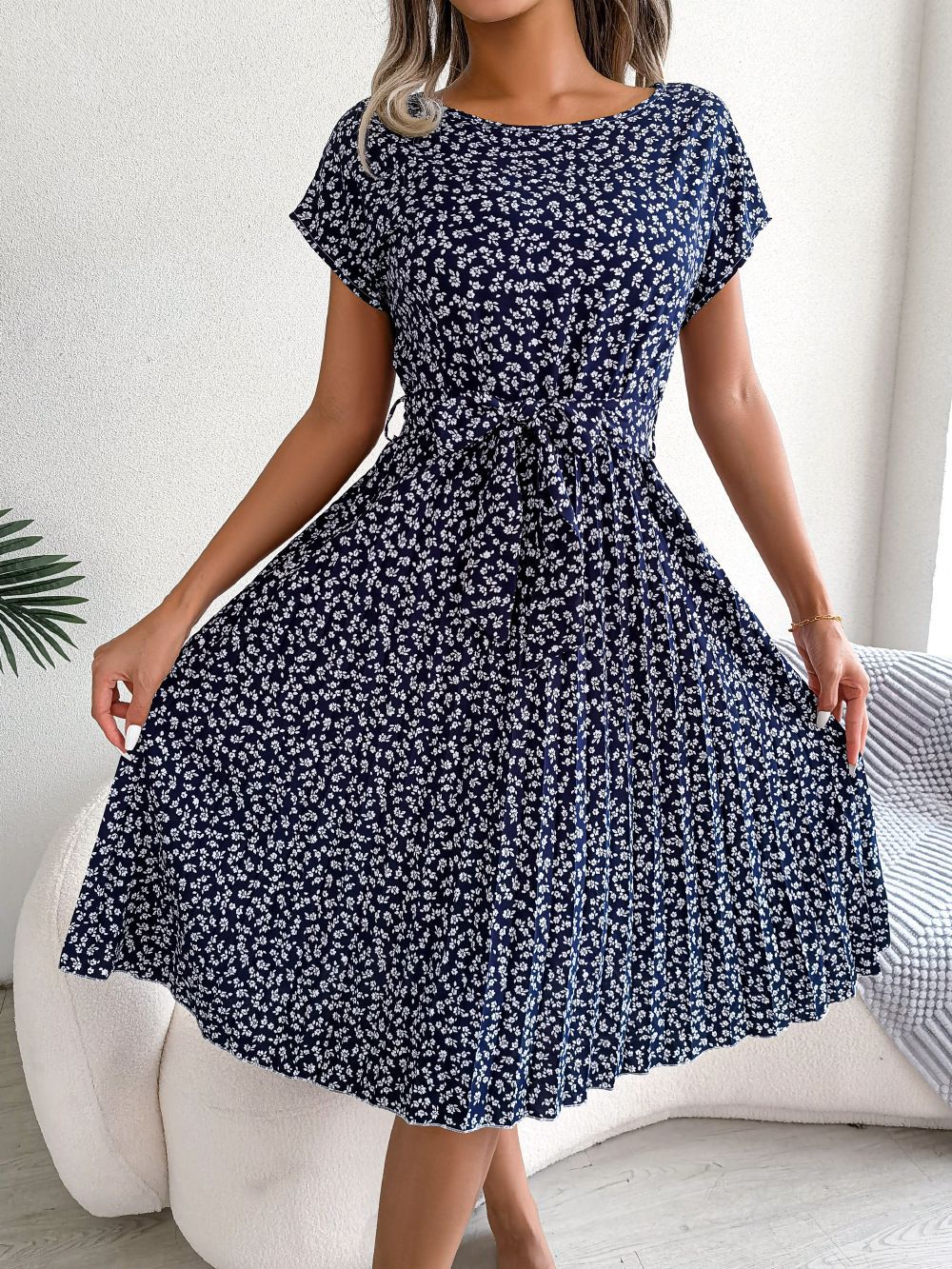 Vrouwen Elegante Bloemenjurk Korte Mouwen Midi Zomerjurk - Emma