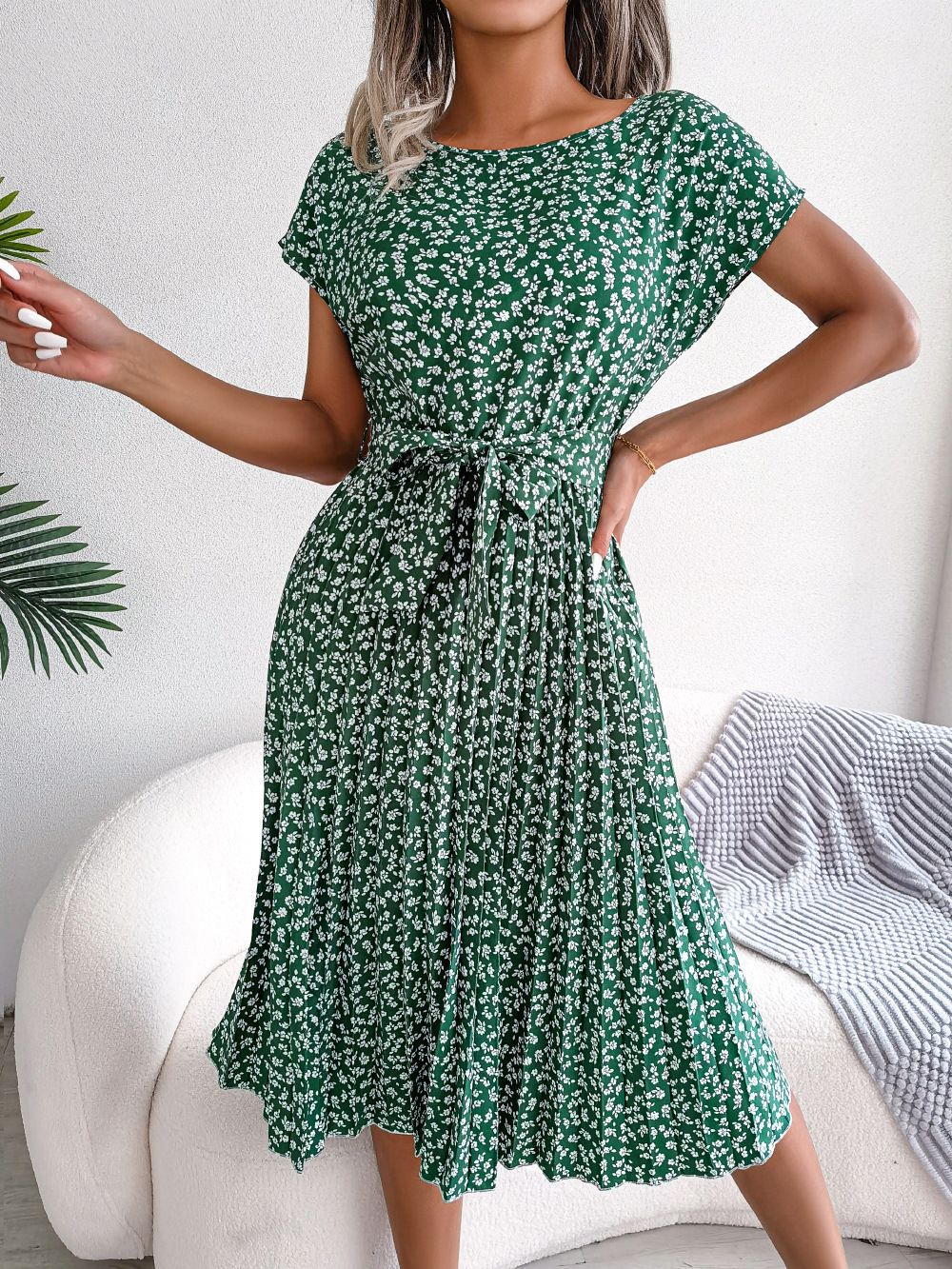 Vrouwen Elegante Bloemenjurk Korte Mouwen Midi Zomerjurk - Emma
