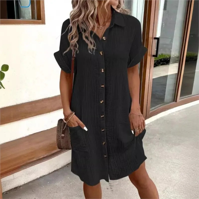 Vrouwen Elegante Casual met kraag en zakken Mini Zomerjurk - Carlijn