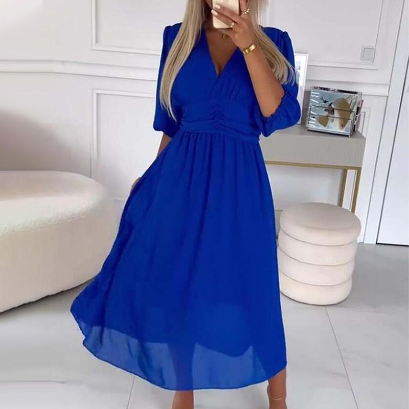 Vrouwen Lichtgewicht Chiffon Elegante Fit Midi Zomerjurk - Amira