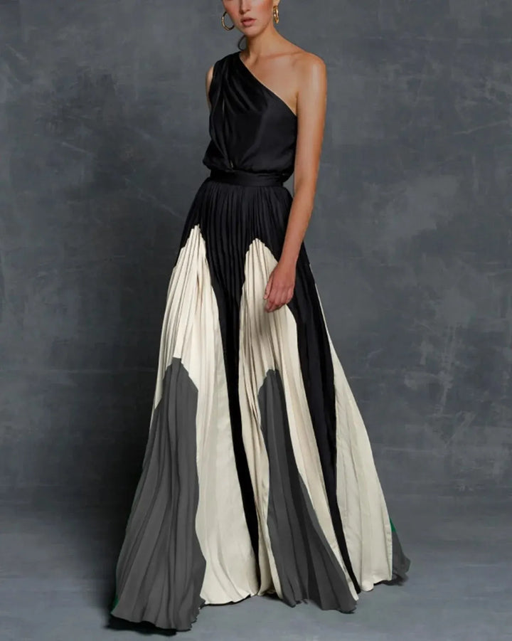 Vrouwen Off the Shoulder kleurblok met vloeiende rok Maxi zomerjurk - Estelle