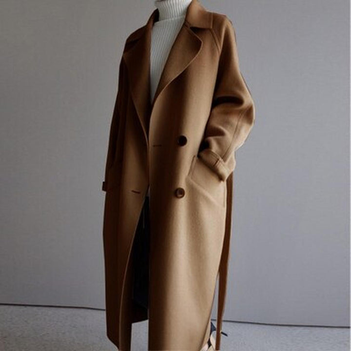 Winterjas Dames | Lange Winterjas Dames | Brede Kraag &amp; Strikriem voor Elegante Taille