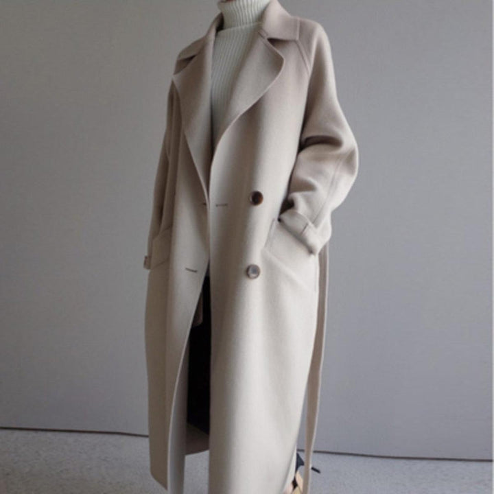 Winterjas Dames | Lange Winterjas Dames | Brede Kraag &amp; Strikriem voor Elegante Taille
