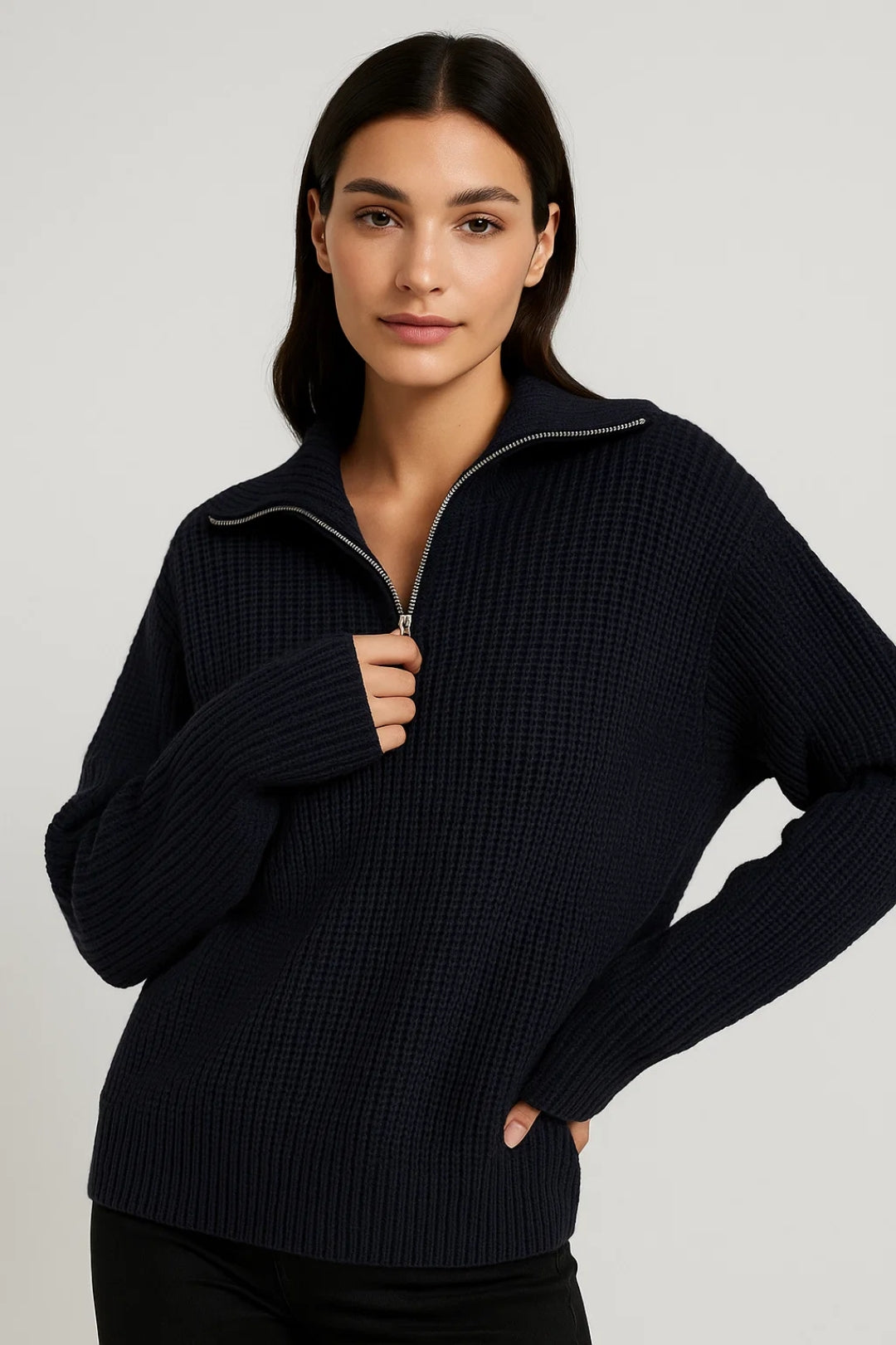 Zip Trui Dames | Ritskraag &amp; Wafelstructuur