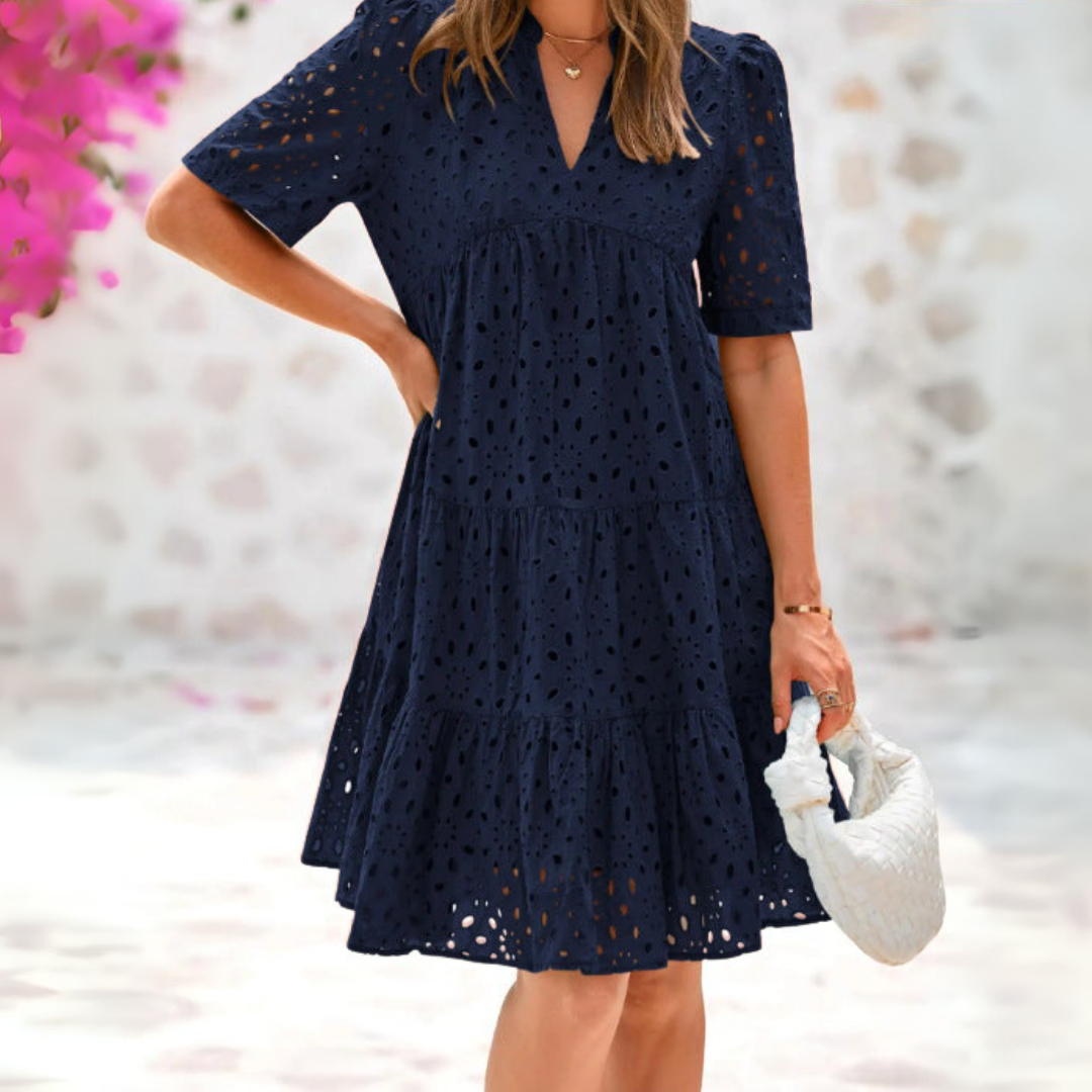 Zomer Jurk Dames | Broderie Anglaise &amp; Pofmouwen