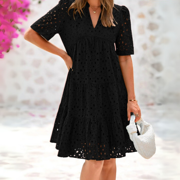 Zomer Jurk Dames | Broderie Anglaise &amp; Pofmouwen