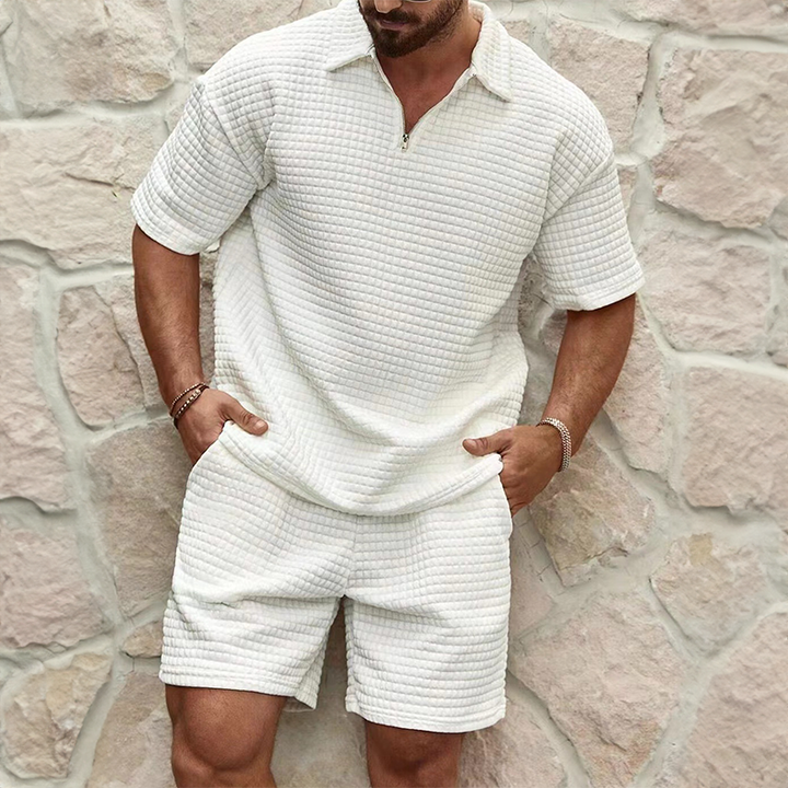 Zomer Outfit Heren | Polo Set met Wafeltextuur &amp; Rits