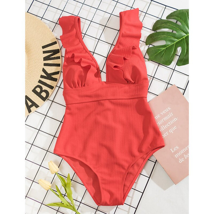 Zwempak Dames | Boho Ruches &amp; Diepe V-hals