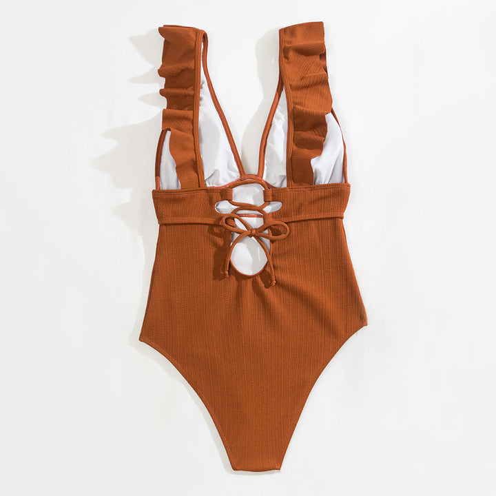 Zwempak Dames | Boho Ruches &amp; Diepe V-hals