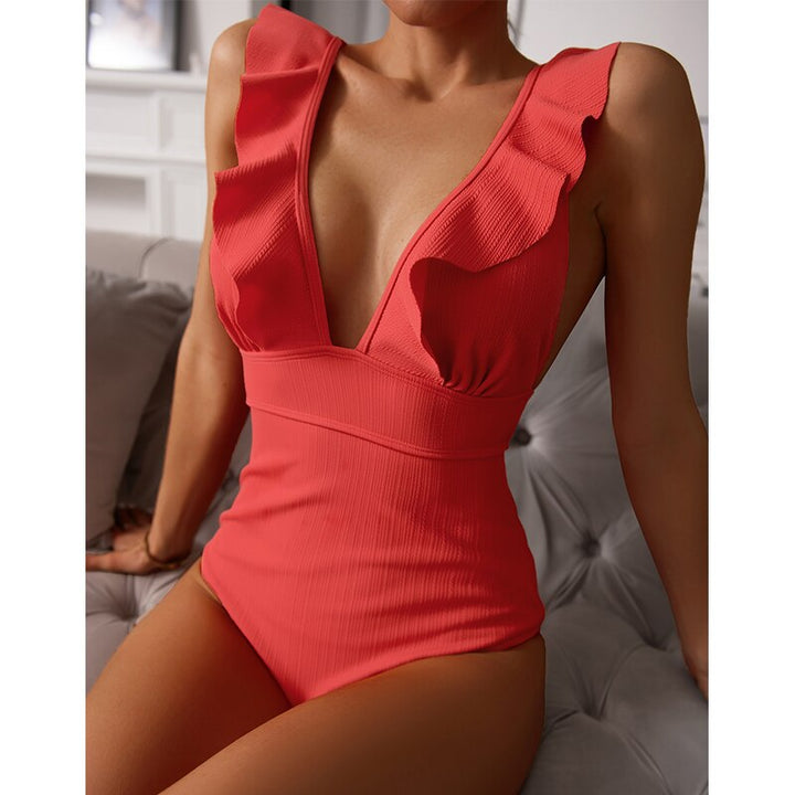 Zwempak Dames | Boho Ruches &amp; Diepe V-hals
