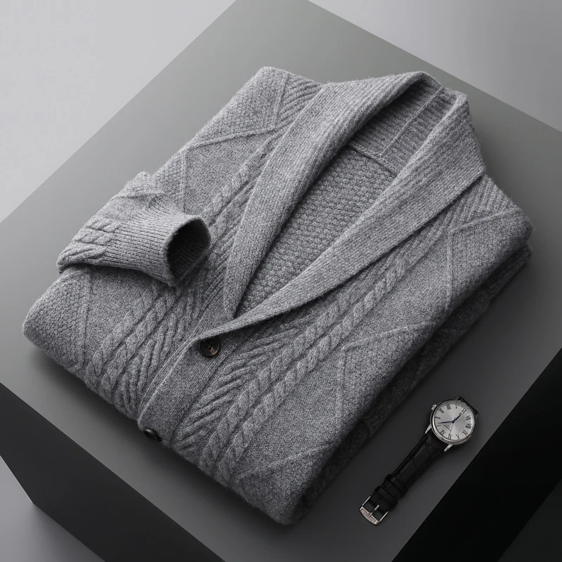 Heren Cardigan Vest met Kabelpatroon en Knoopsluiting